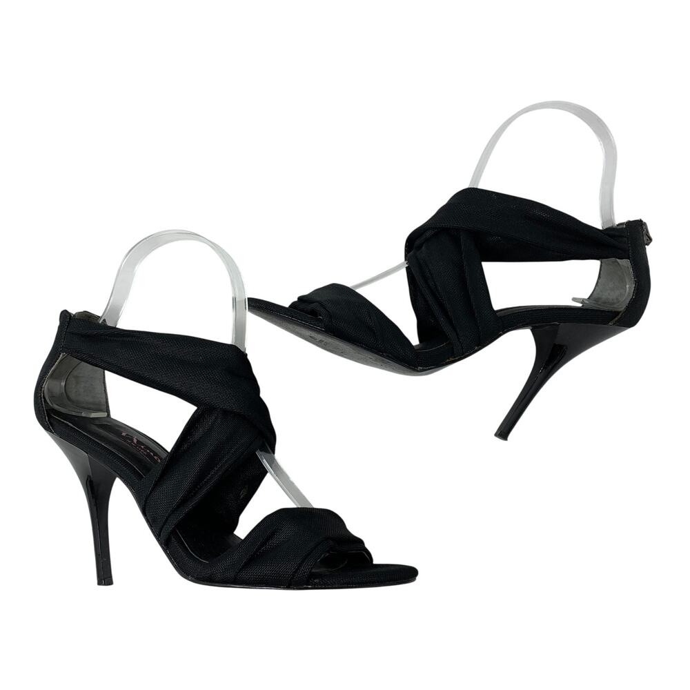 Nina New York Strappy Stiletto Heels Womens Size 7.5 Black Open Toe 4" Heel